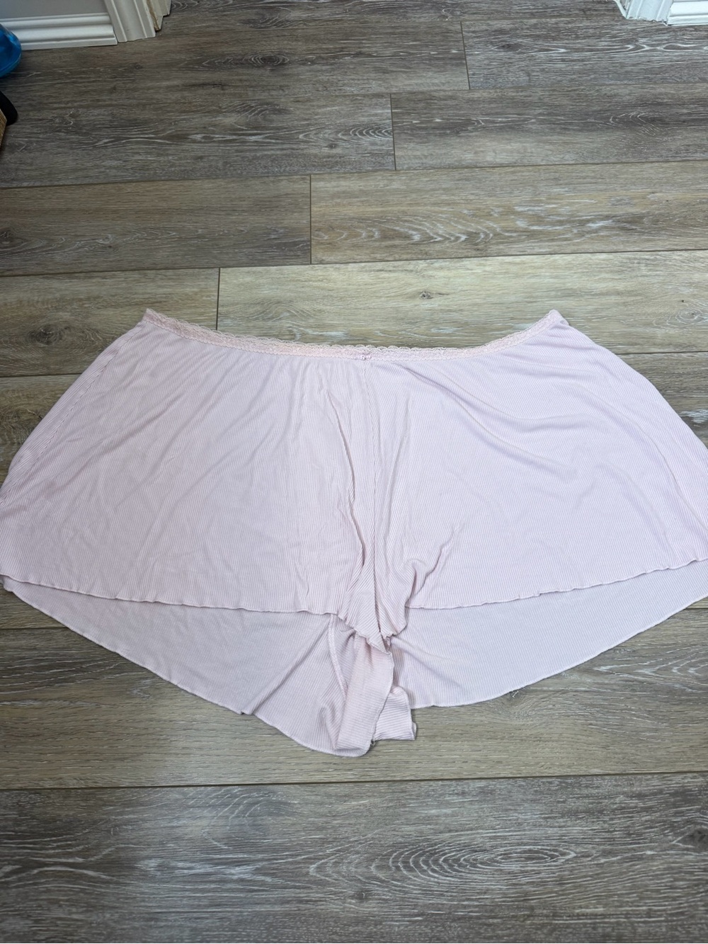 SKIMS Blush Ribbed Sleep Shorts with Lace Trim